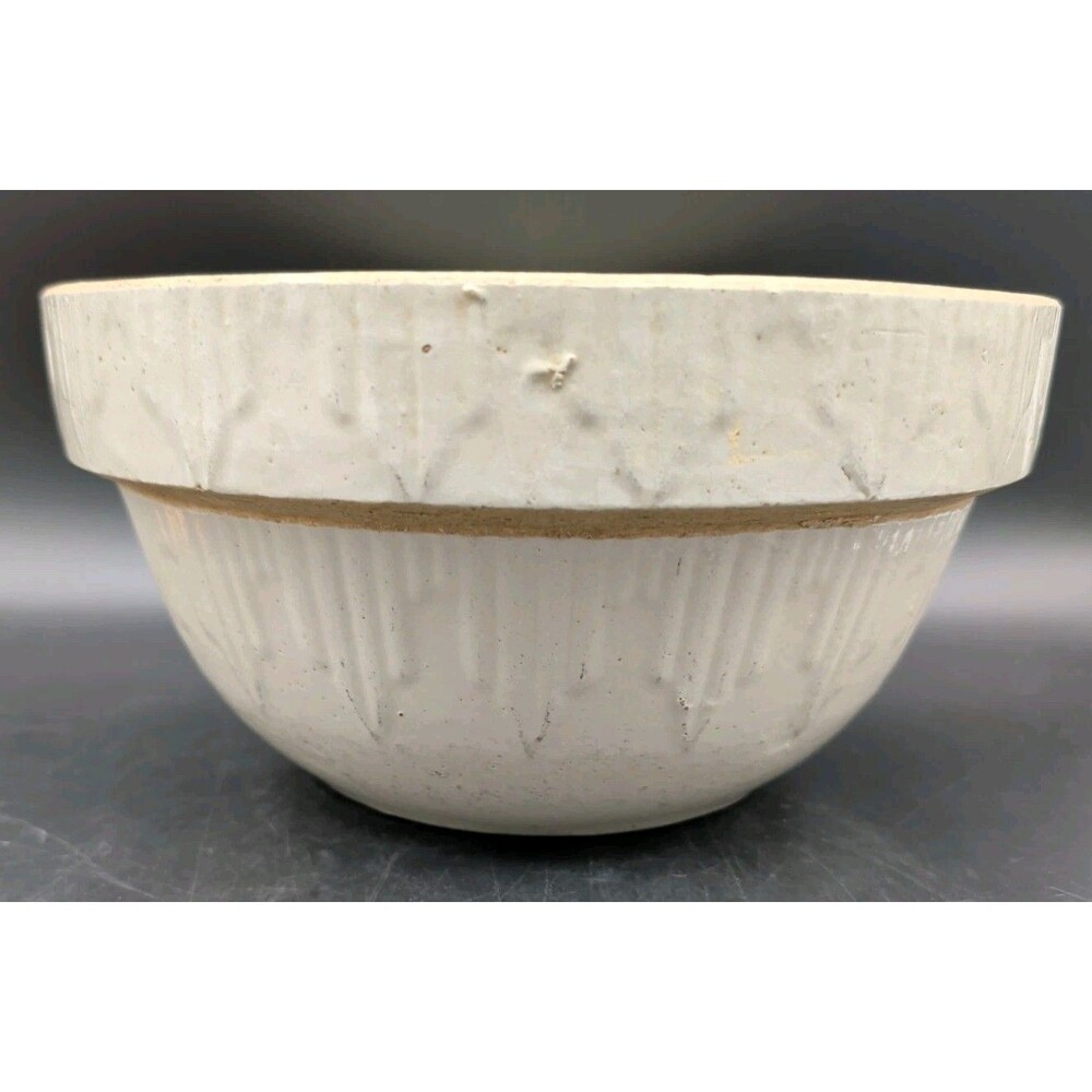 Ruckels 10" Stoneware Mixing Bowl Picket Fence Pattern Rustic